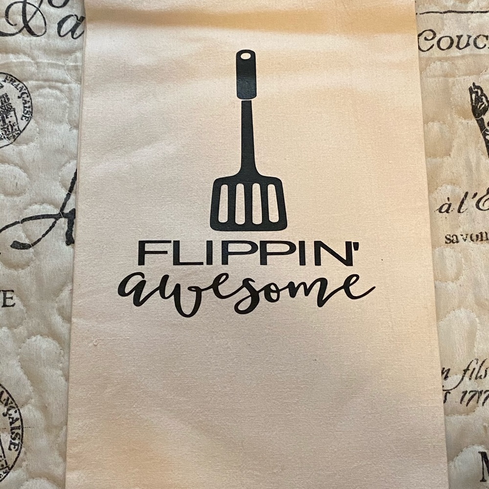 New Vintage Flour Sack Towel w/Black Vinyl Design